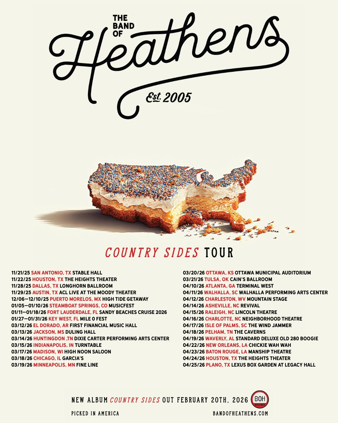 The Band of Heathens Country Sides Tour Poster 2026